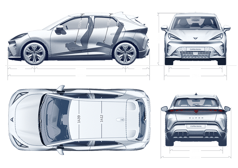 CUPRA Raval Edge Plus version in fiord blue, with 18-inch defier wheels.
