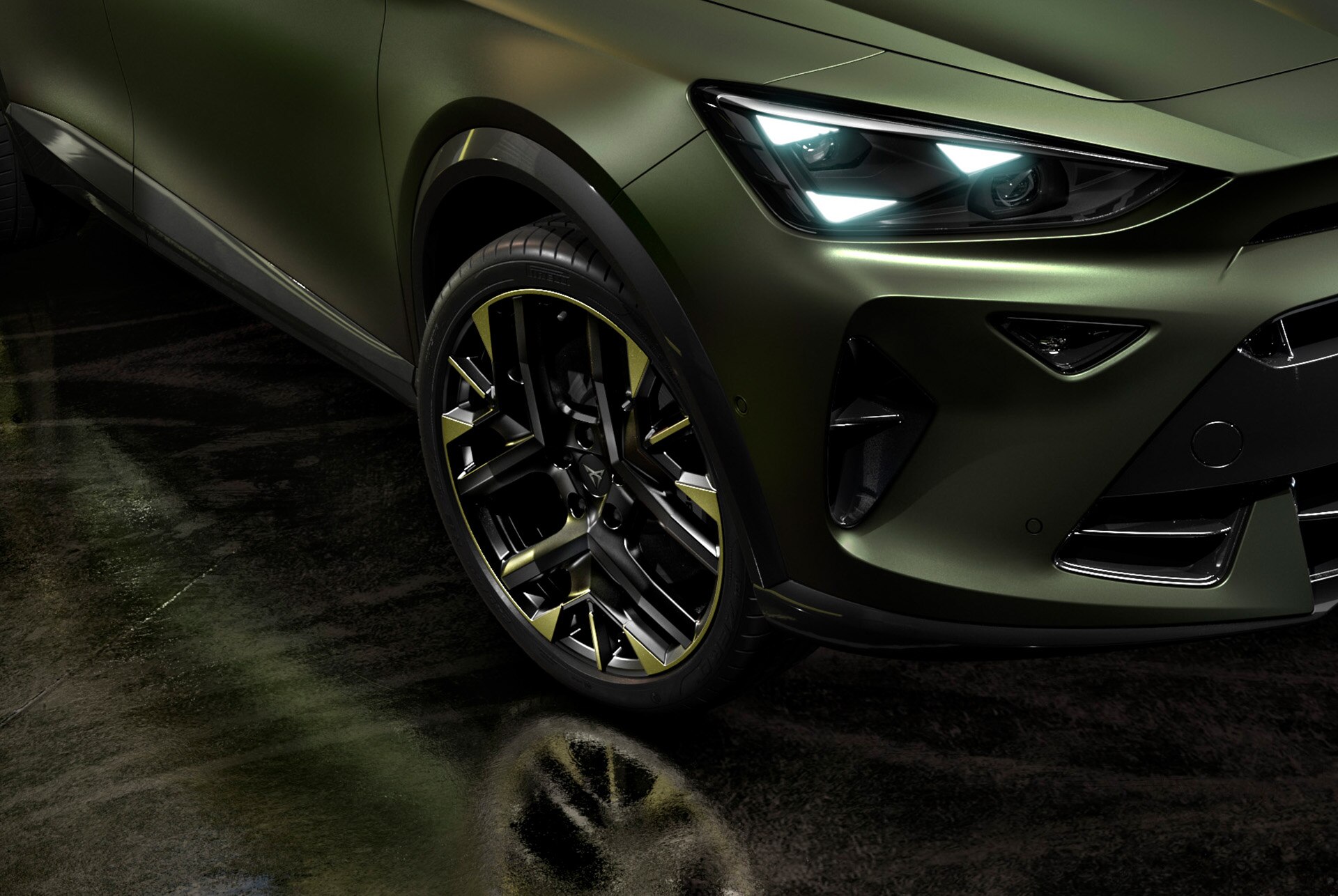 Close-up of the sulphur 19-inch alloy wheels that add a daring touch to the CUPRA Formentor from the tribe edition. 