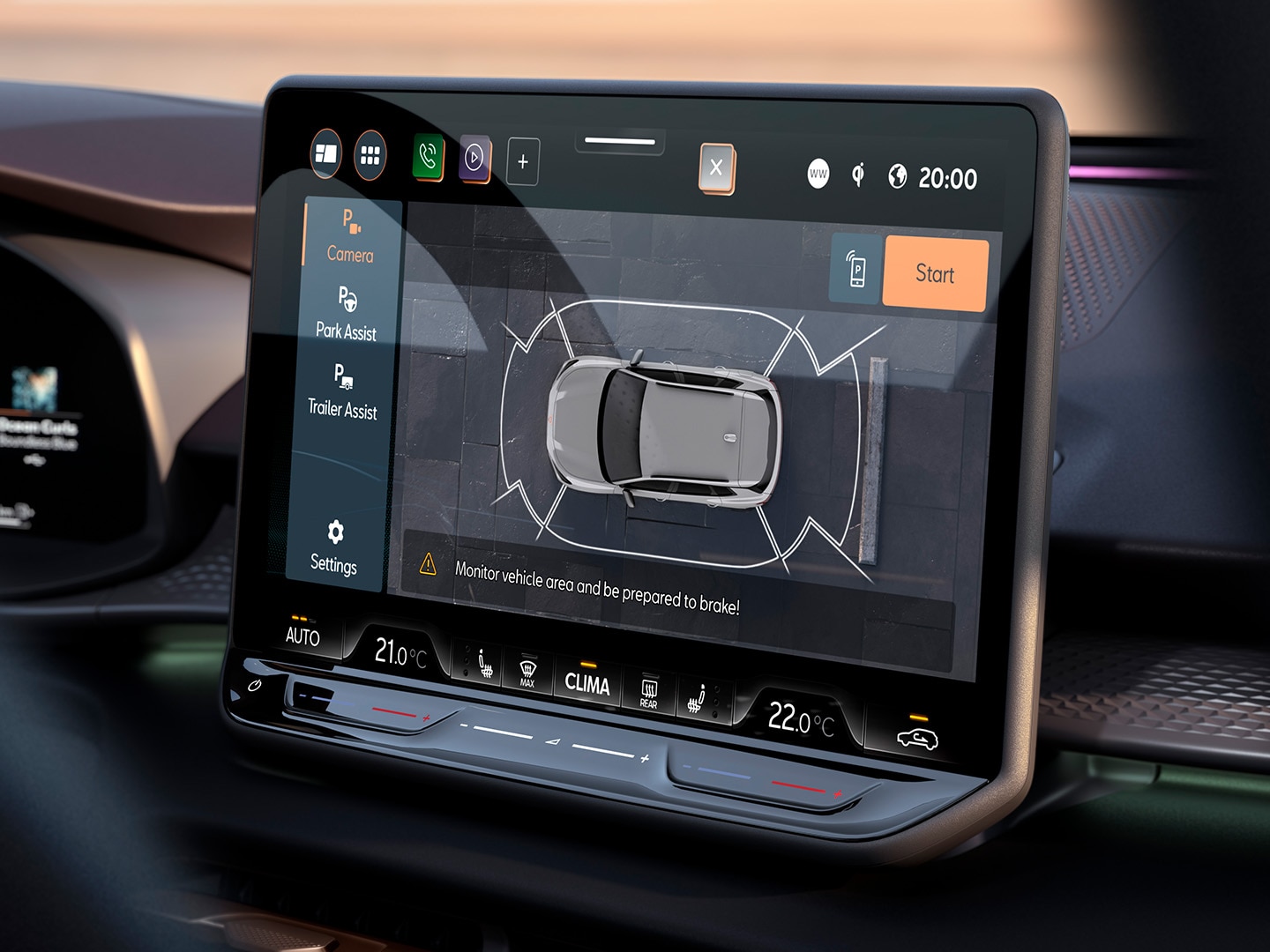 CUPRA Terramar details, featuring the top view camera functionality, travel assist, and intelligent park assist.