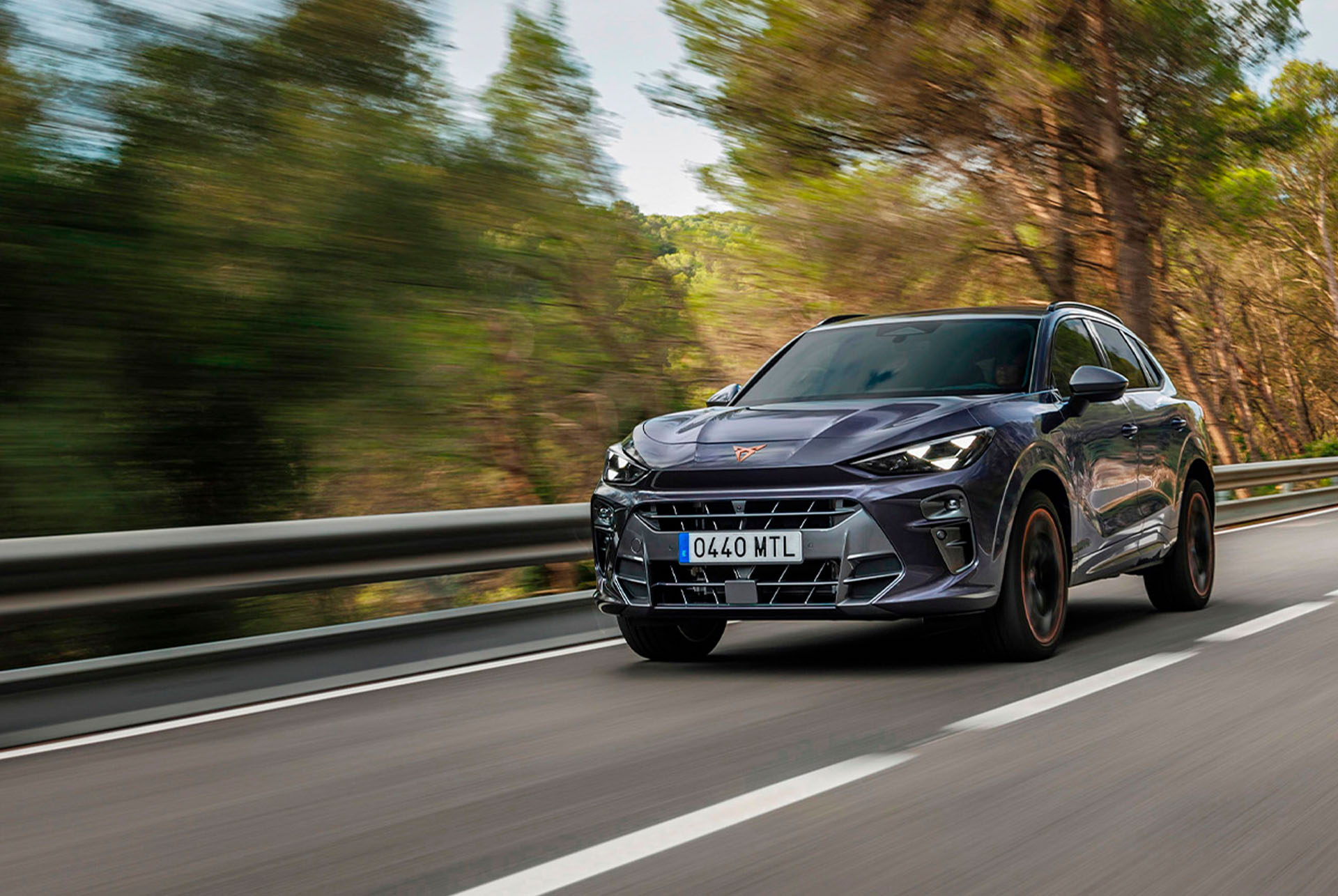 A CUPRA Terramar performing on the road to showcase its safe driving experience, awarded with the 5-star Euro NCAP rating.