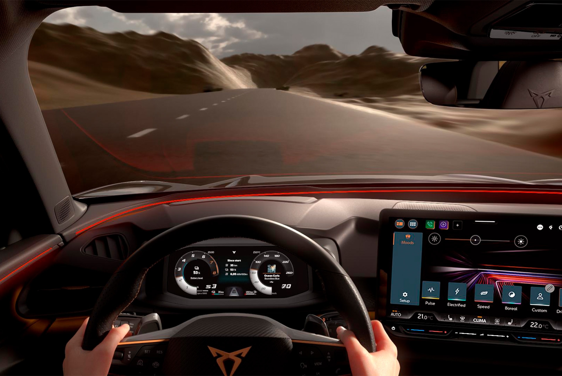 Animation of the smartlight technology in the CUPRA Terramar.