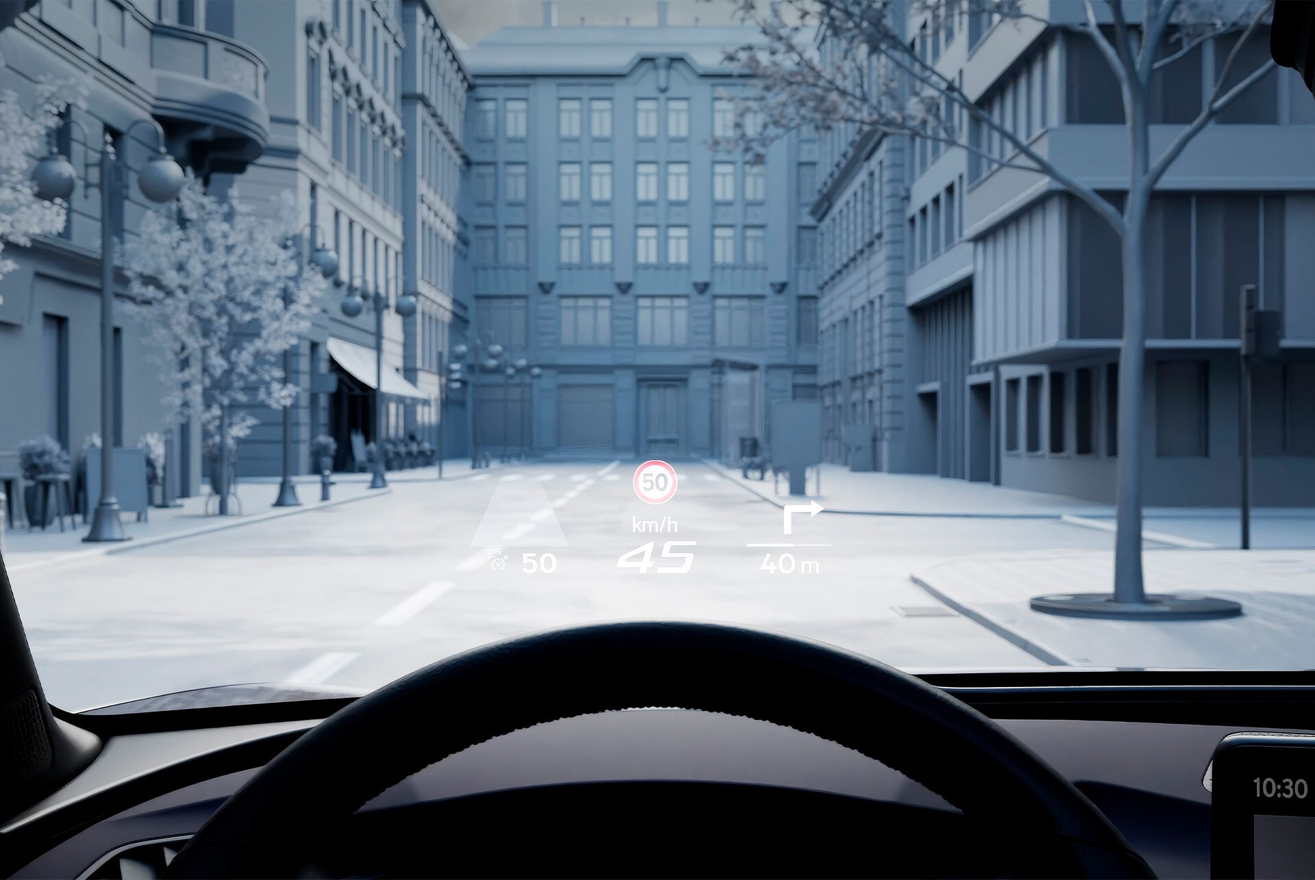 Animation of the head-up display functionality in the CUPRA Terramar, showing relevant information projected on the windscreen.